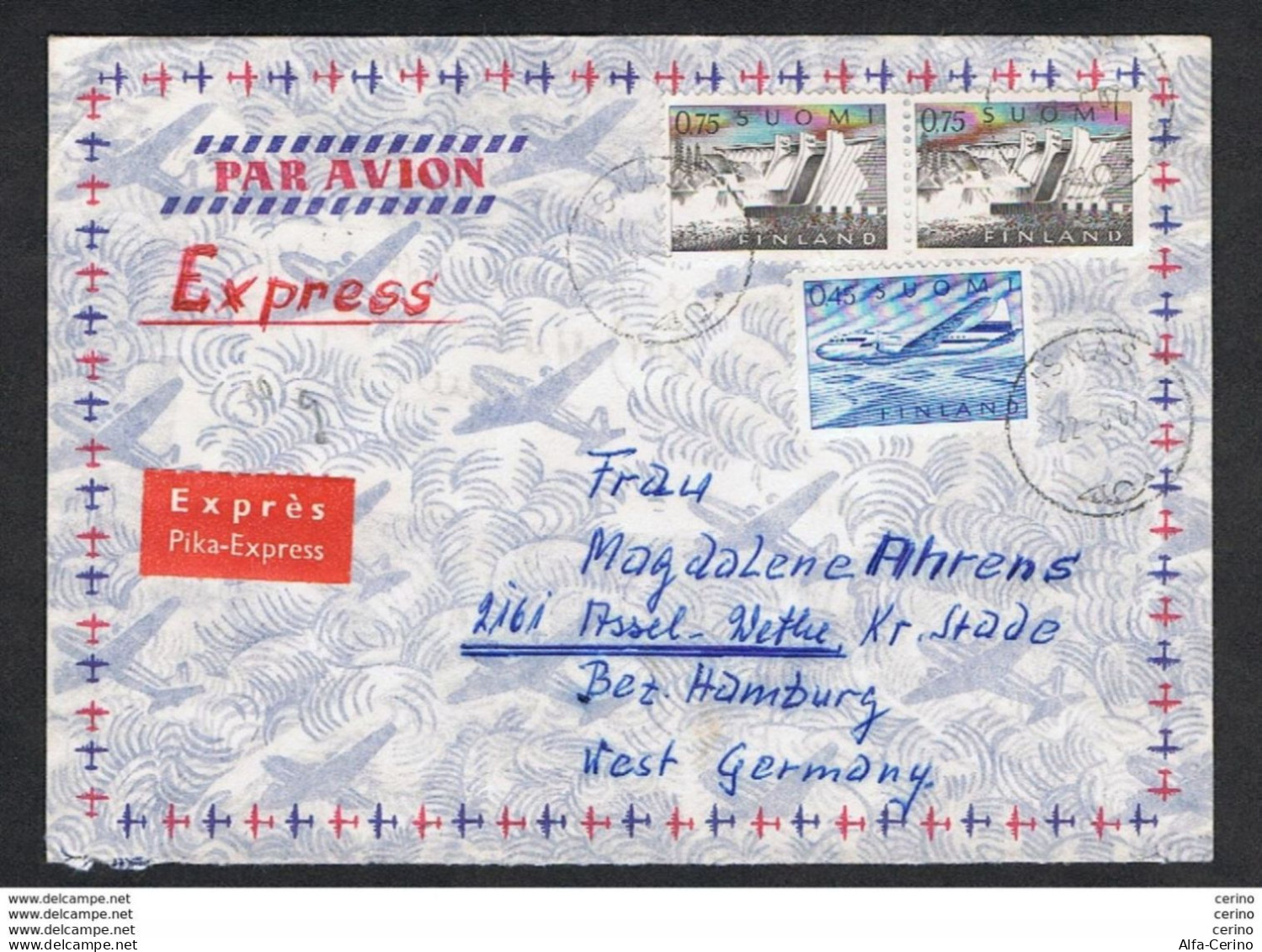 FINLAND: 1967 EXPRESS COVERT WITH:  75 M. COUPLE + 45 M. (543x2 + P.A. 8) - TO GERMANY - Lettres & Documents