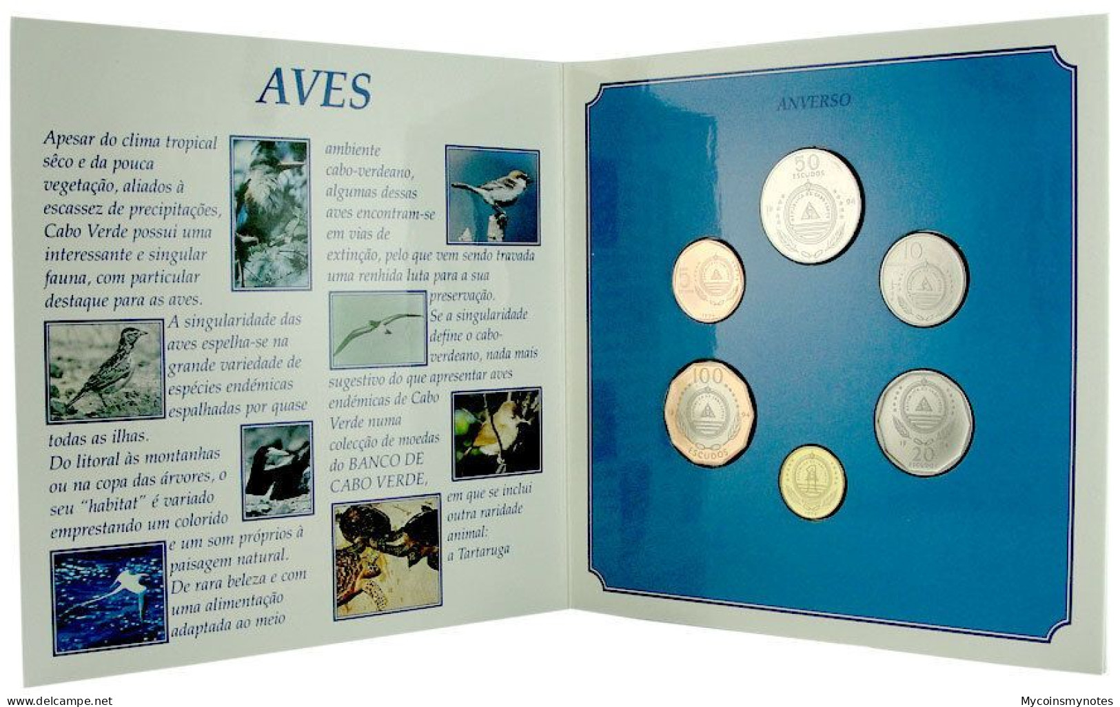 Cape Verde, 1994 Official Folder Set Of 6 Coins, Birds Series, Brilliant UNC - Cabo Verde