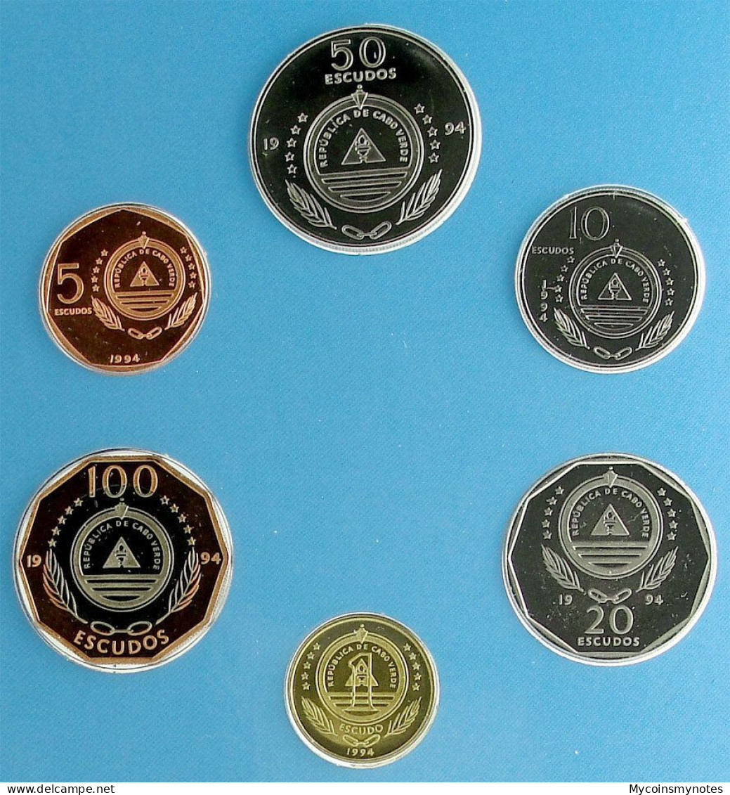 Cape Verde, 1994 Official Folder Set Of 6 Coins, Birds Series, Brilliant UNC - Cap Vert
