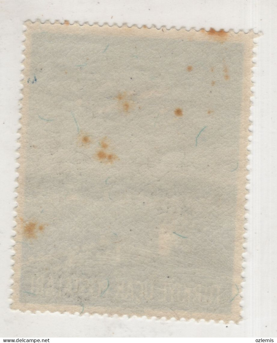 TURKEY,TURKEI,TURQUIE ,1950 2,5 L PLANE OVER RUMELI HISARI FORTRESS AIRMAIL STAMP ,MNH BUT STAINED AND YELLOWED - Blokken & Velletjes