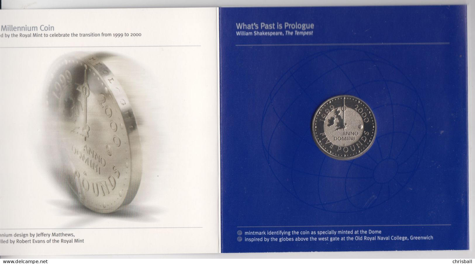 UK 2000  Five Pound Crown Coin Millennium 'Dome' Edition - UNC In Pack - 5 Pounds