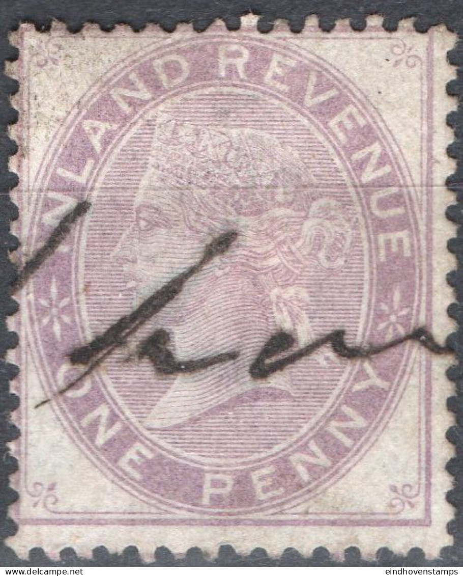 Great Britain,UK 1867 1d Postal Fiscal Type 2 (2 Lines Of Shading ;left Hand Ribbon, Round O),  2309.2635 - Used Stamps