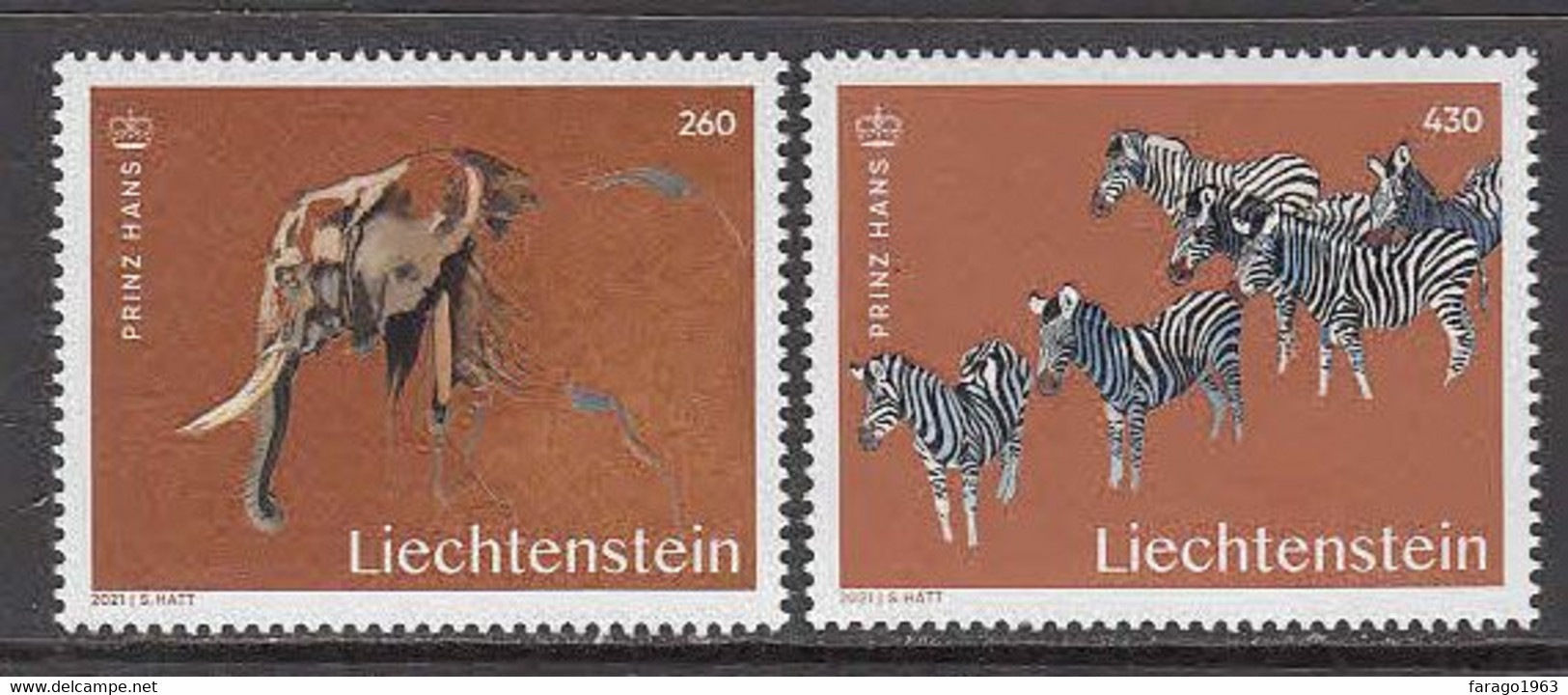 2021 Liechtenstein Prince Hans Art Zebras Elephants EMBOSSED Complete Set Of 2 MNH @ BELOW Face Value - Ungebraucht