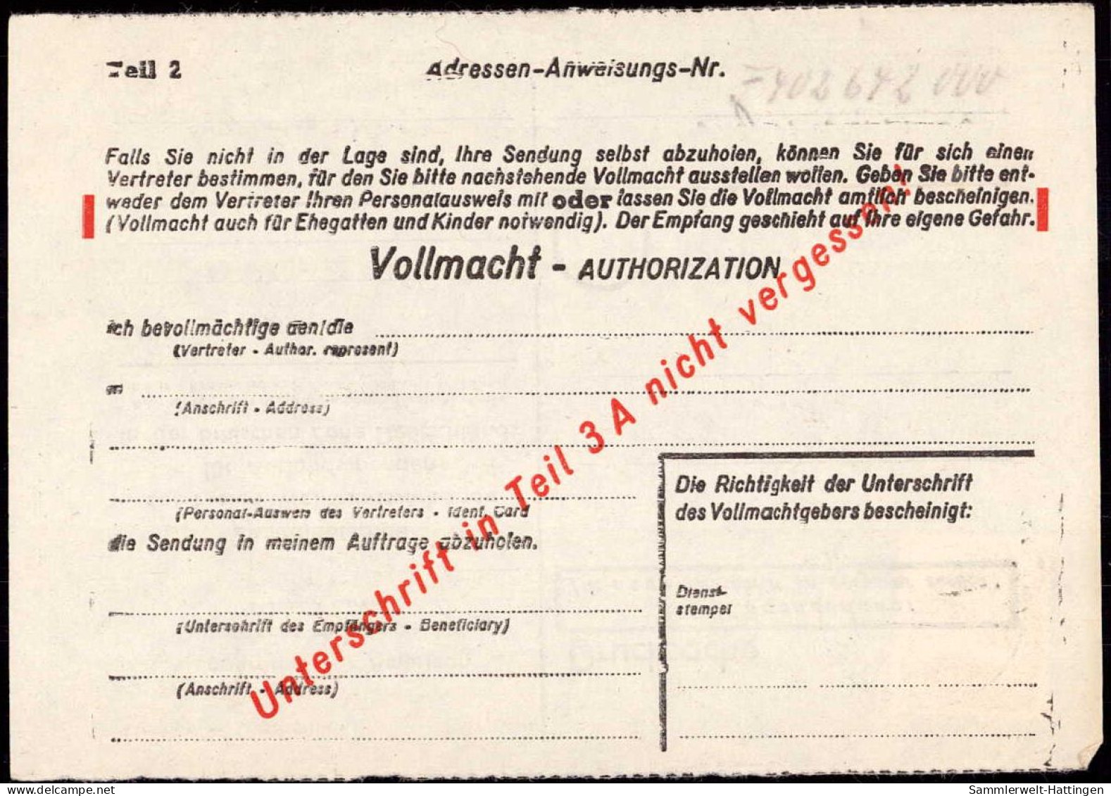 602293 | Bestätigung Für Den Erhalt Eines Care Pakets, Deutsche Geschichte  | Göttingen (W - 3400), -, - - OC38/54 Belgische Besetzung In Deutschland