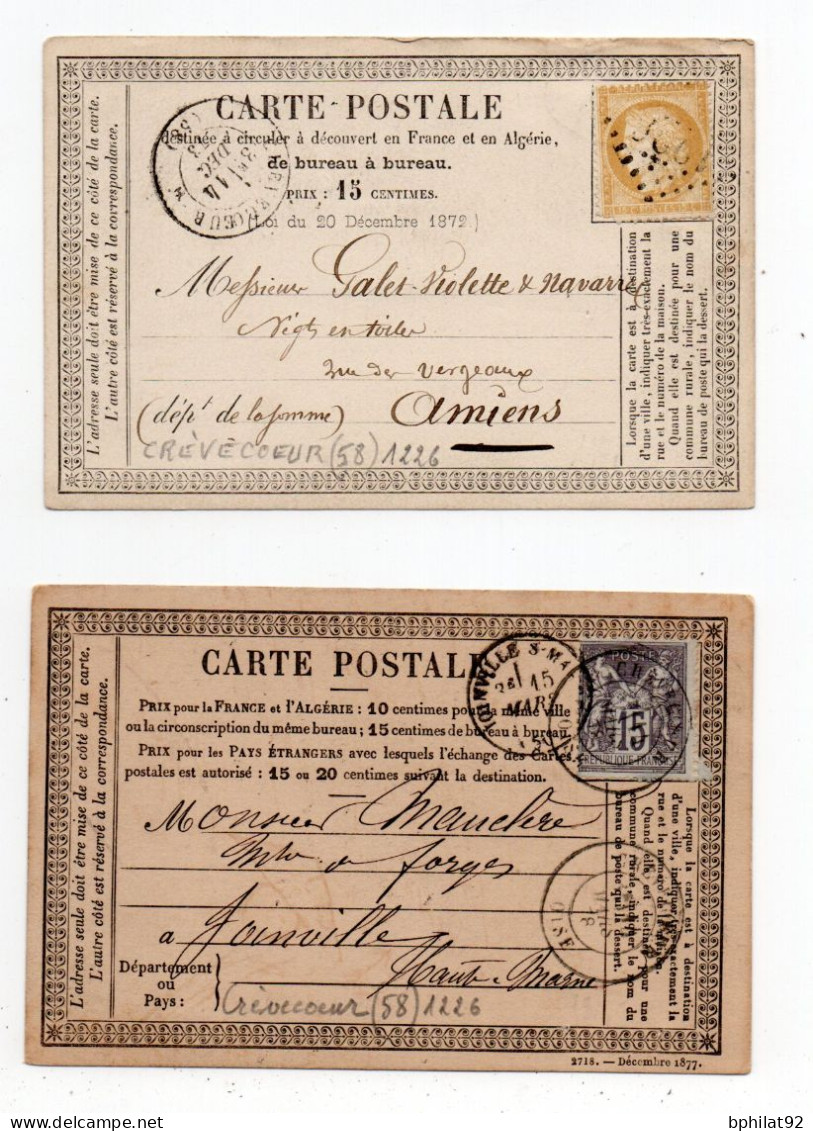 !!! LOT DE 2 CARTES PRECURSEURS CERES ET SAGE CACHETS DE CREVECOEUR (OISE) - Cartes Précurseurs