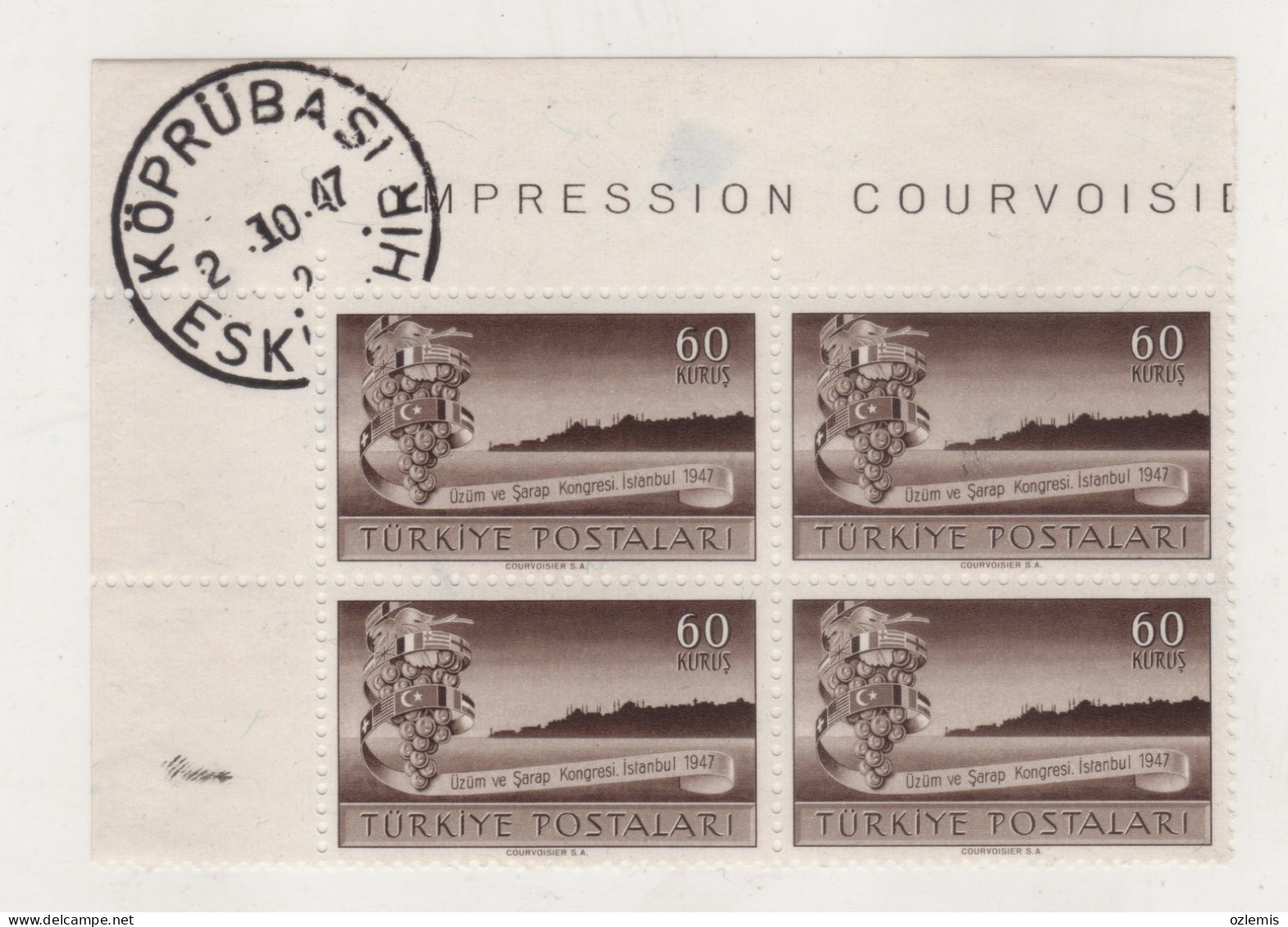 TURKEY,TURKEI,TURQUIE ,1947,THE THIRD INTERNATIONAL VITNERS' CONGRESS,,STAMP,MNH BUT STAINED - Unused Stamps