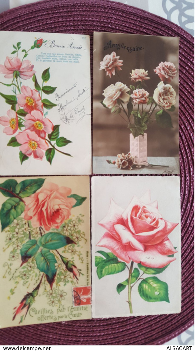 14 Cartes De Voeux Avec Roses , Des Relief Gauffrées Et Autres , Même Correspondance - Other & Unclassified