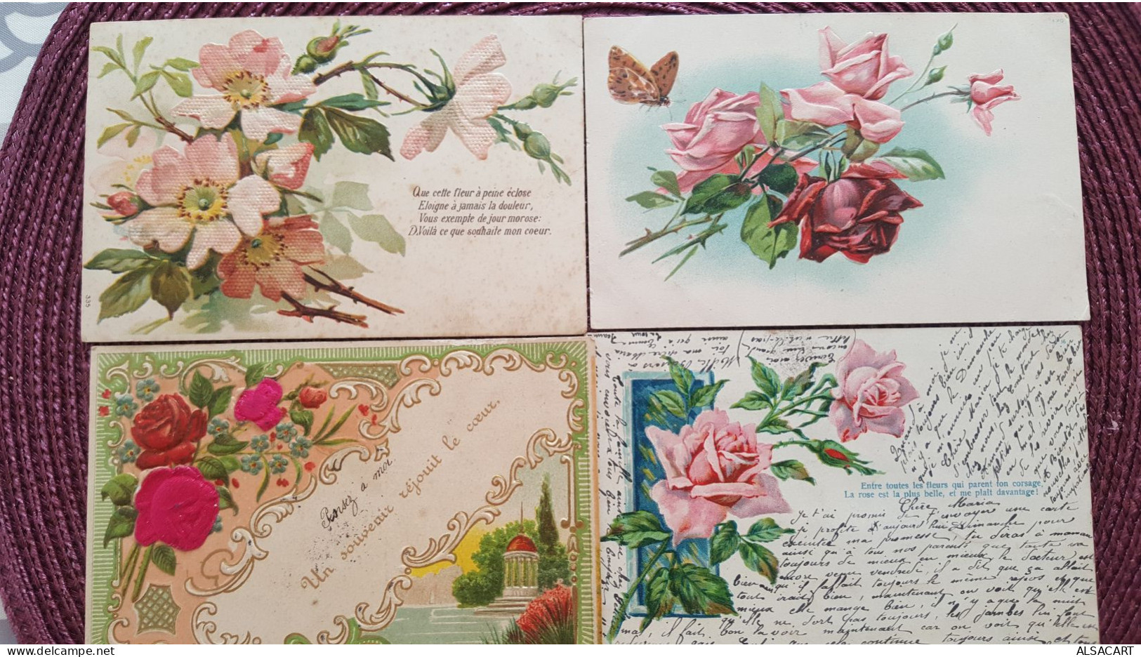 14 Cartes De Voeux Avec Roses , Des Relief Gauffrées Et Autres , Même Correspondance - Autres & Non Classés