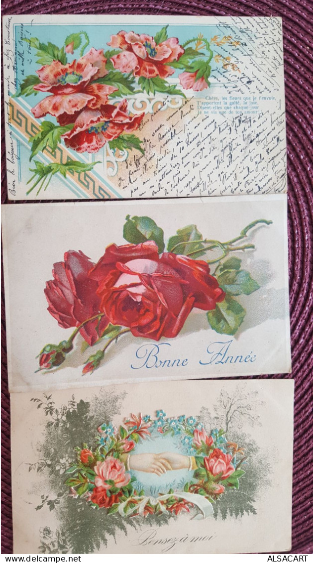 14 Cartes De Voeux Avec Roses , Des Relief Gauffrées Et Autres , Même Correspondance - Other & Unclassified