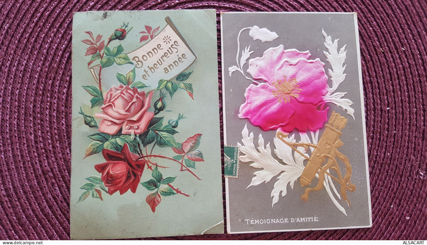 14 Cartes De Voeux Avec Roses , Des Relief Gauffrées Et Autres , Même Correspondance - Other & Unclassified