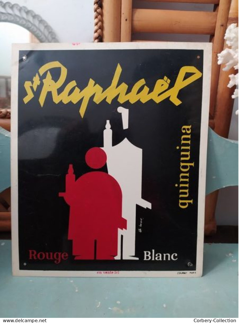 Ancienne Plaque Tôle Publicitaire Saint-Raphaël Quinquina Rouge Et Blanc - Licores & Cervezas