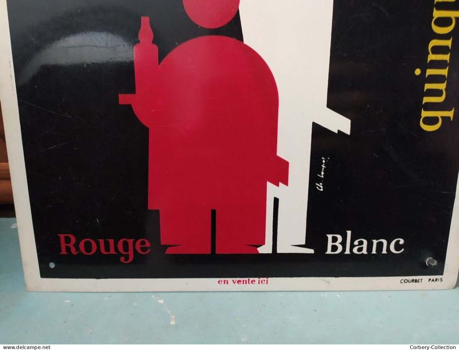 Ancienne Plaque Tôle Publicitaire Saint-Raphaël Quinquina Rouge et Blanc