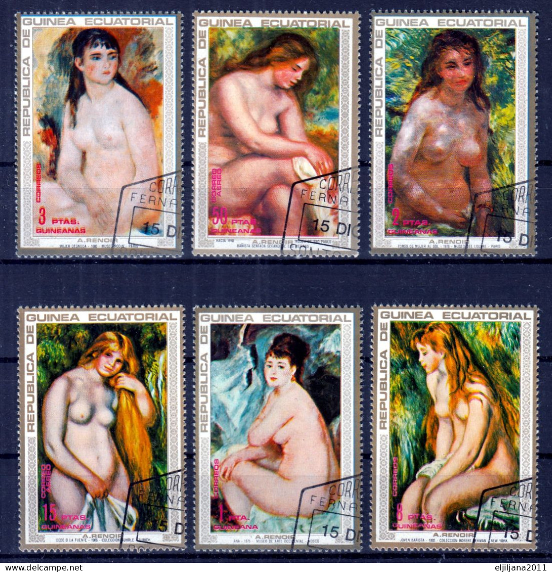 SALE !! 50 % OFF !! ⁕ Guinea Equatorial / Ecuatorial ⁕ Renoir Nude Art Paintings ⁕ Used 6v + 3v Block - Guinée Equatoriale