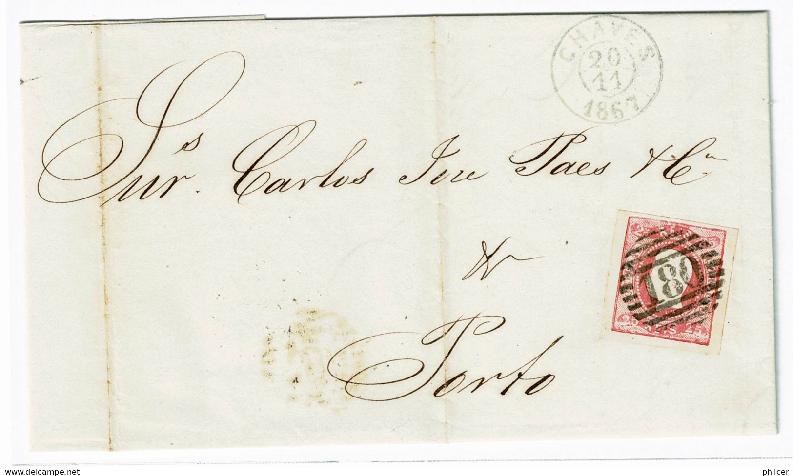 Portugal, 1867, # 22, Para O Porto - Lettres & Documents