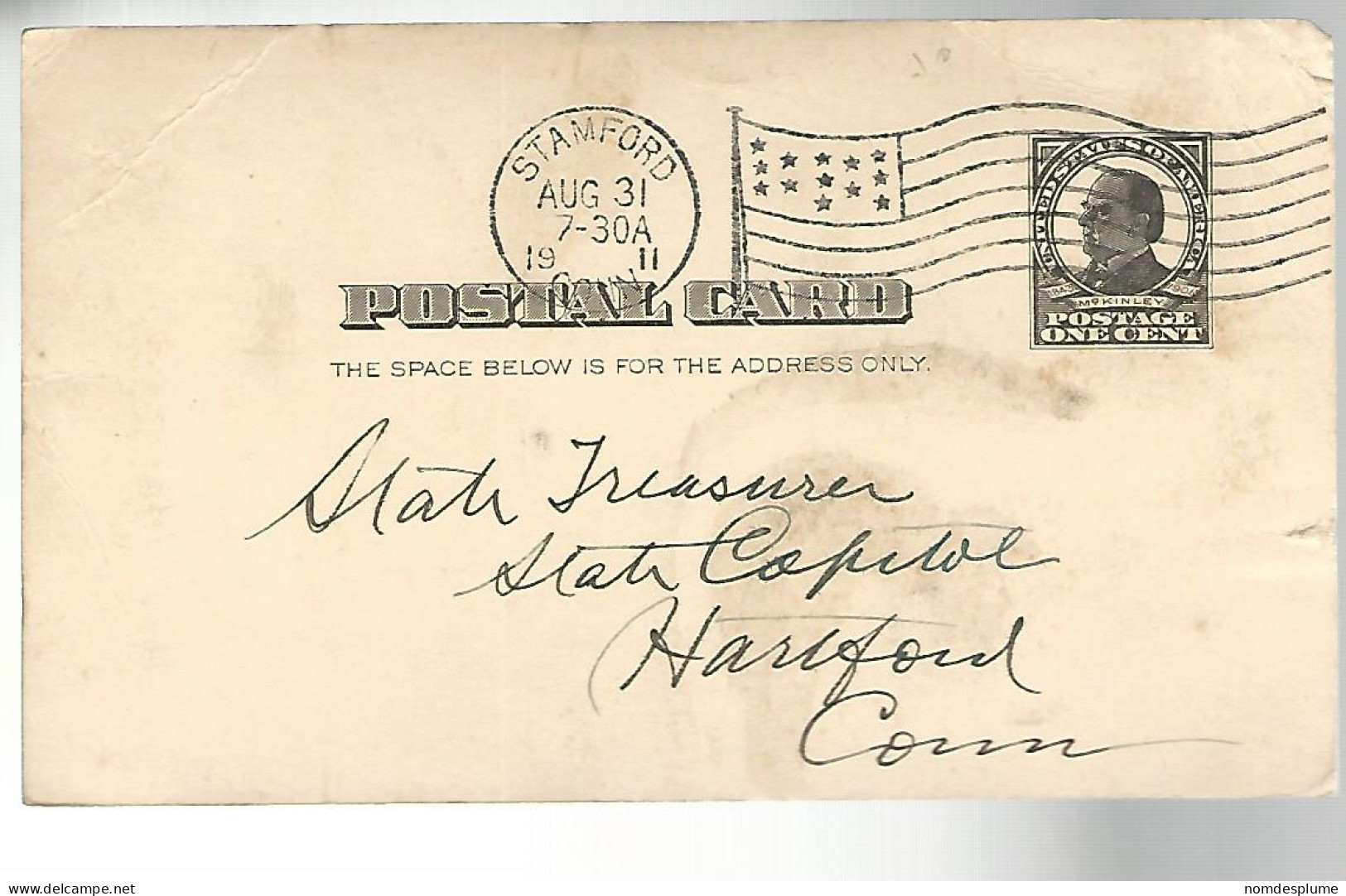 52945 ) USA Postal Stationery Stamford Postmark 1911 - 1901-20