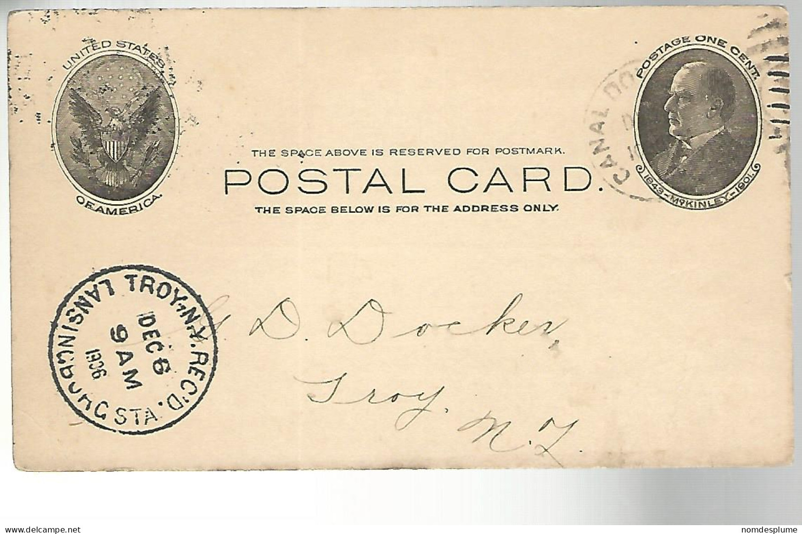 52956 ) USA Postal Stationery Canal Dover Troy Postmarks Duplex 1906 - 1901-20