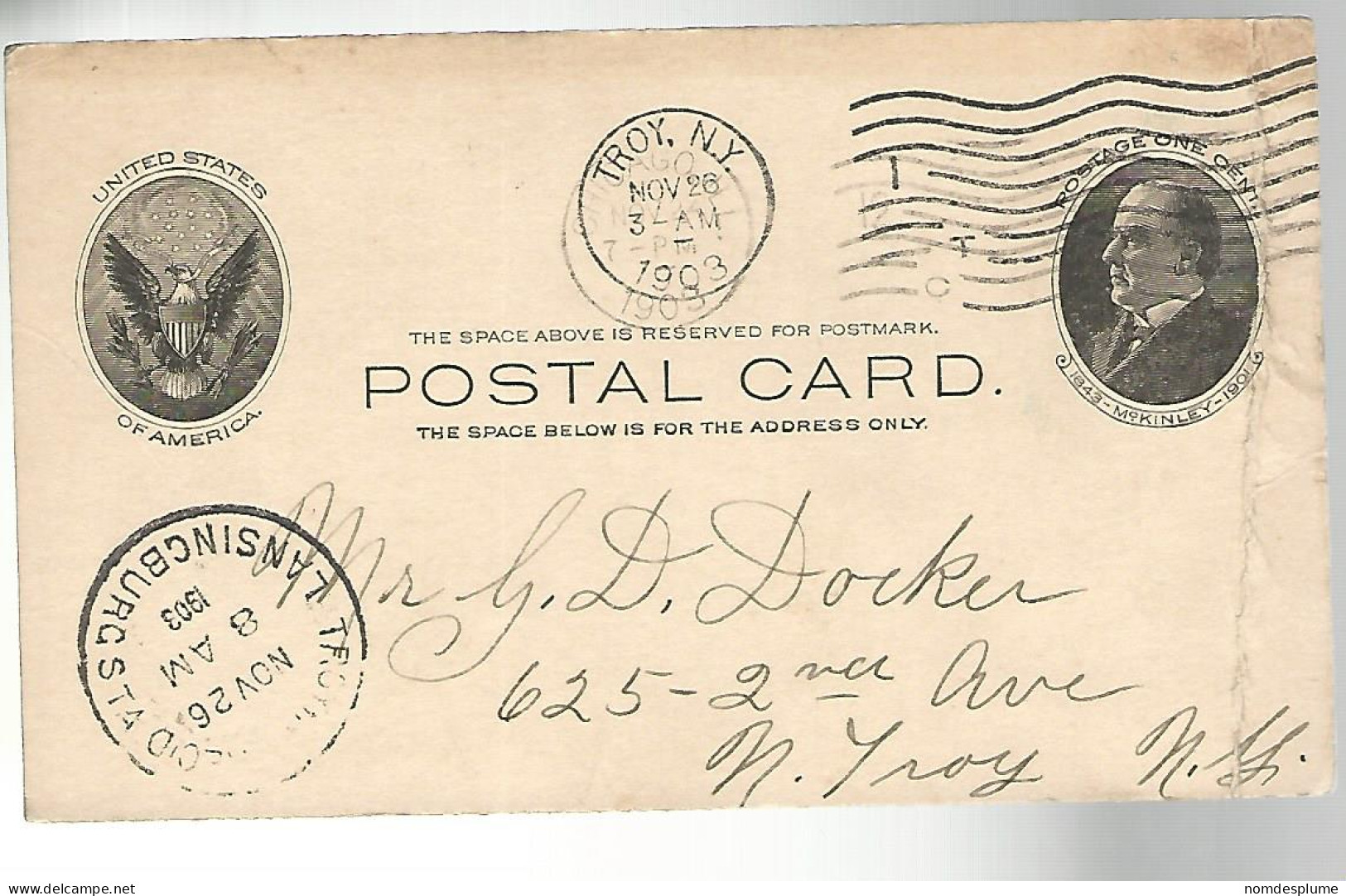 52957 ) USA Postal Stationery Lansingburg Troy Postmarks  1903 - 1901-20