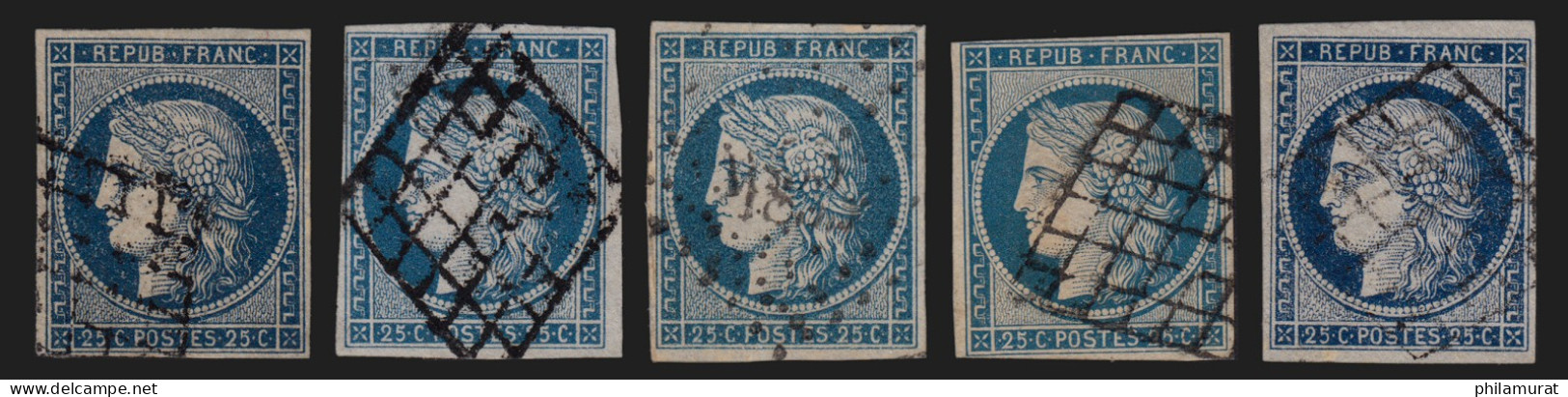 N°4, Cérès 1850, 25c Bleu, En 5 Nuances De Couleurs Différentes - TB - 1849-1850 Ceres