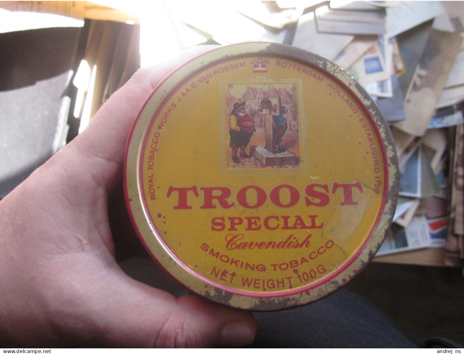 Old Tin Box Troost Special Cavendish Smoking Tobacco  Royal Tobacco Works J A C Van Rossem  Rotterdam Holland - Boites à Tabac Vides