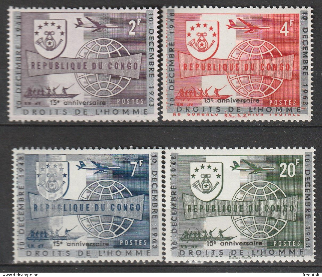 CONGO - N°520/3 ** (1963) Surchargés - Droits De L'homme - Unused Stamps