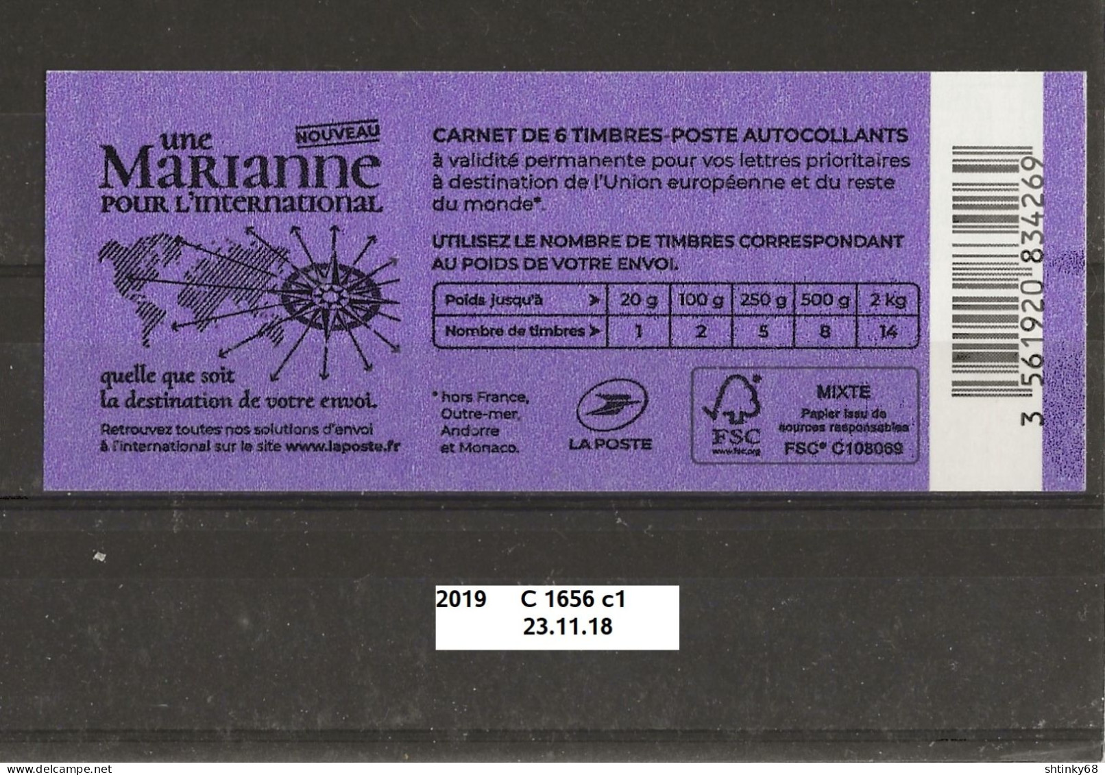 Variété Carnet De 2019 Neuf** Y&T N° C 1656 C1 Daté 23.11.18 - Booklets