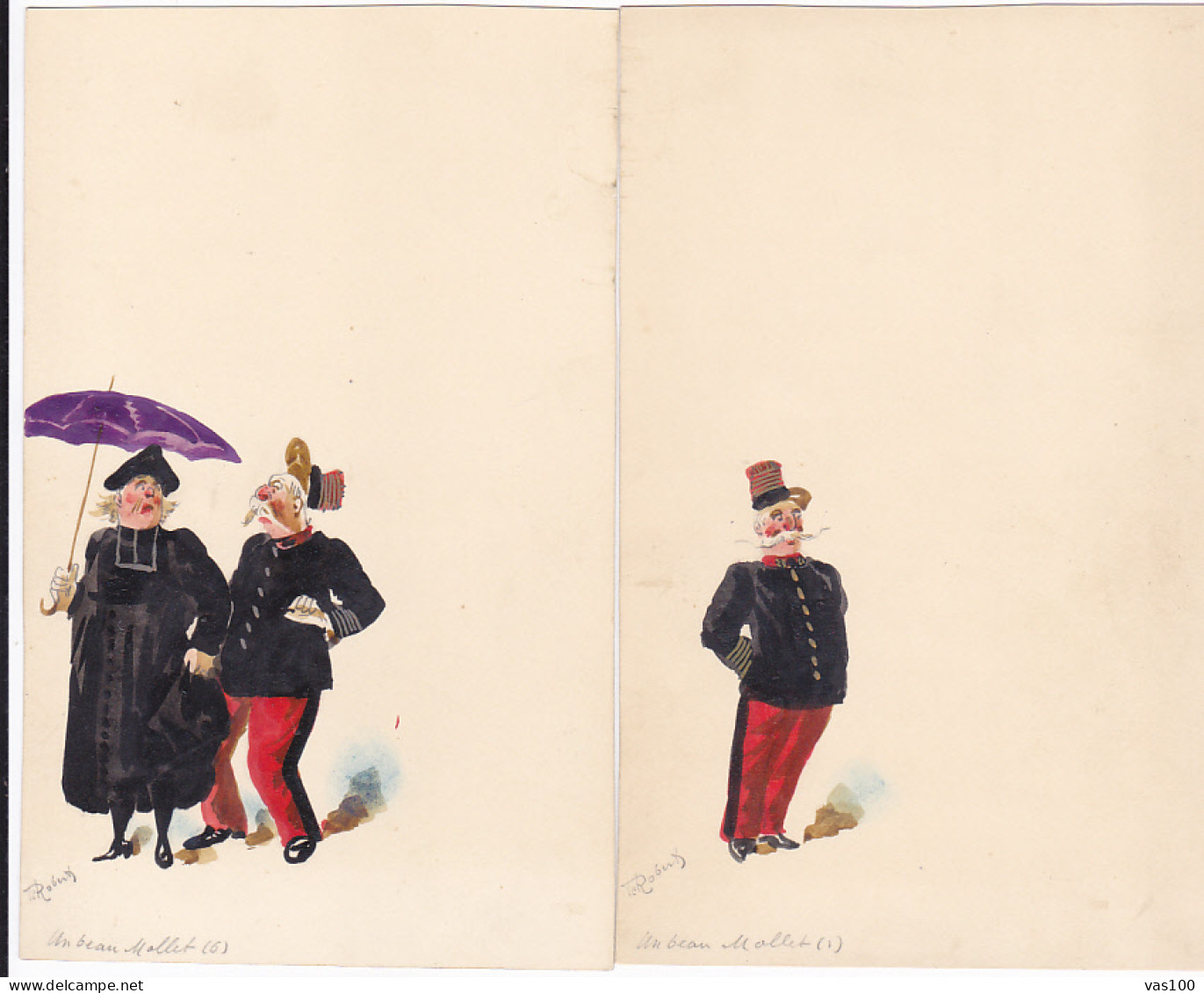 CPA ILLUSTRATIONS, SIGNED, ROBERT, OFFICER, WOMAN, UMBRELLA, 6X - Robert