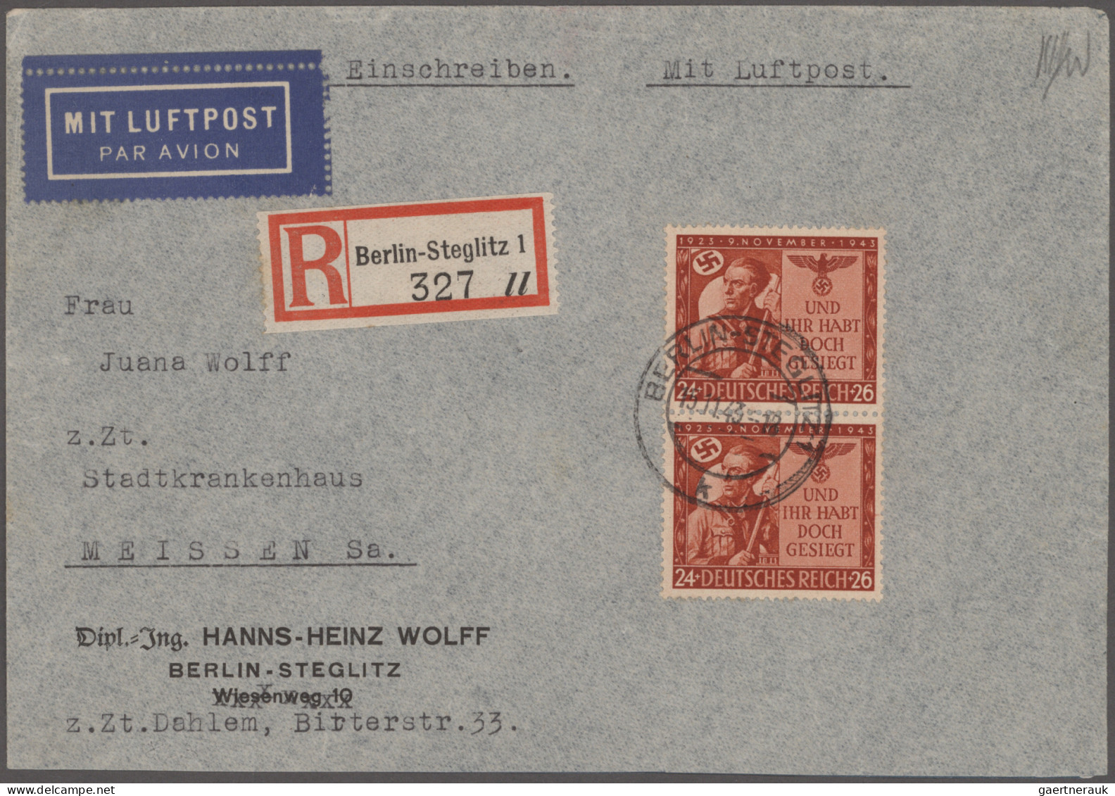 Deutsches Reich - 3. Reich: 1933/1944, saubere Partie von 13 Luftpostbriefen inc