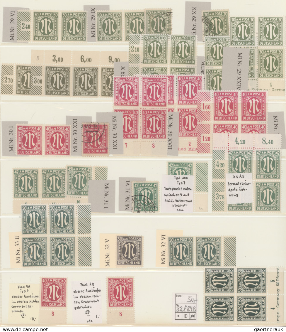 Bizone: 1945/1946, AM-Post Deutscher Druck PLATTENFEHLER/FELDMERKMALE, Meist Pos - Altri & Non Classificati