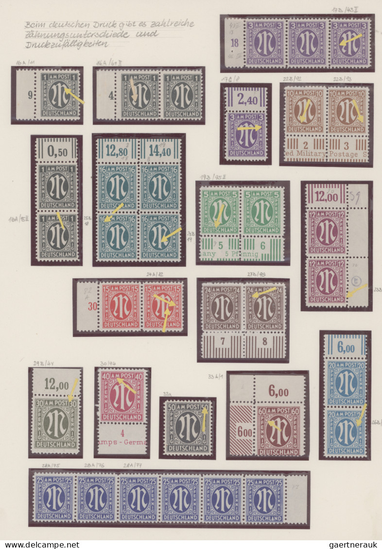 Bizone: 1945/1946, AM-Post Deutscher Druck PLATTENFEHLER/FELDMERKMALE, Meist Pos - Sonstige & Ohne Zuordnung