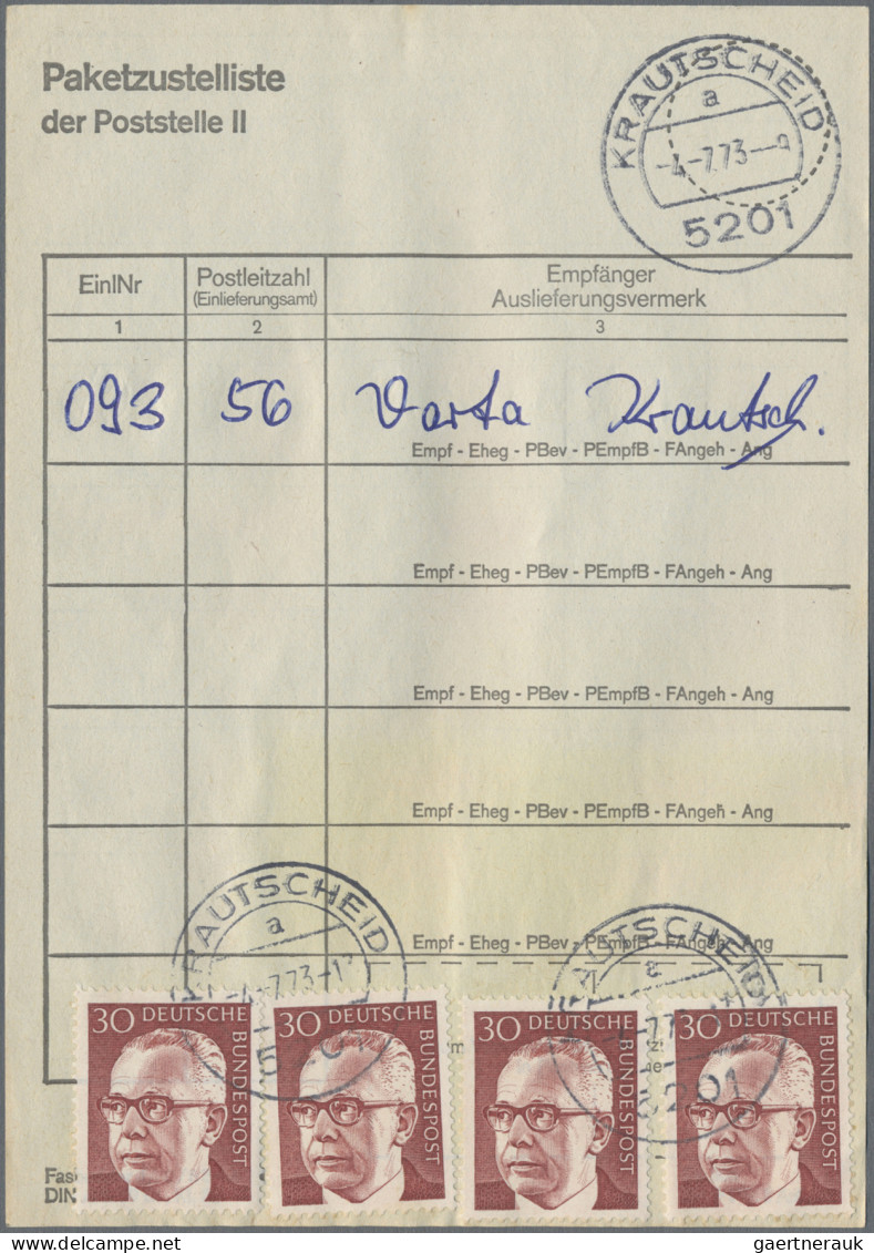 Bundesrepublik Deutschland: 1973/1980, Partie Von Ca. 90 Stück "Paketzustelliste - Collections