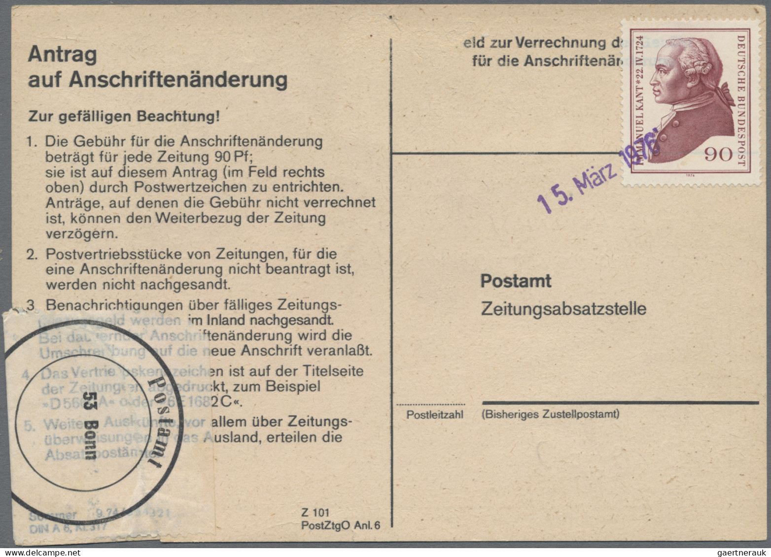 Bundesrepublik Deutschland: 1974/1978, Partie Von Ca. 81 Stück "Antrag Auf Ansch - Collections