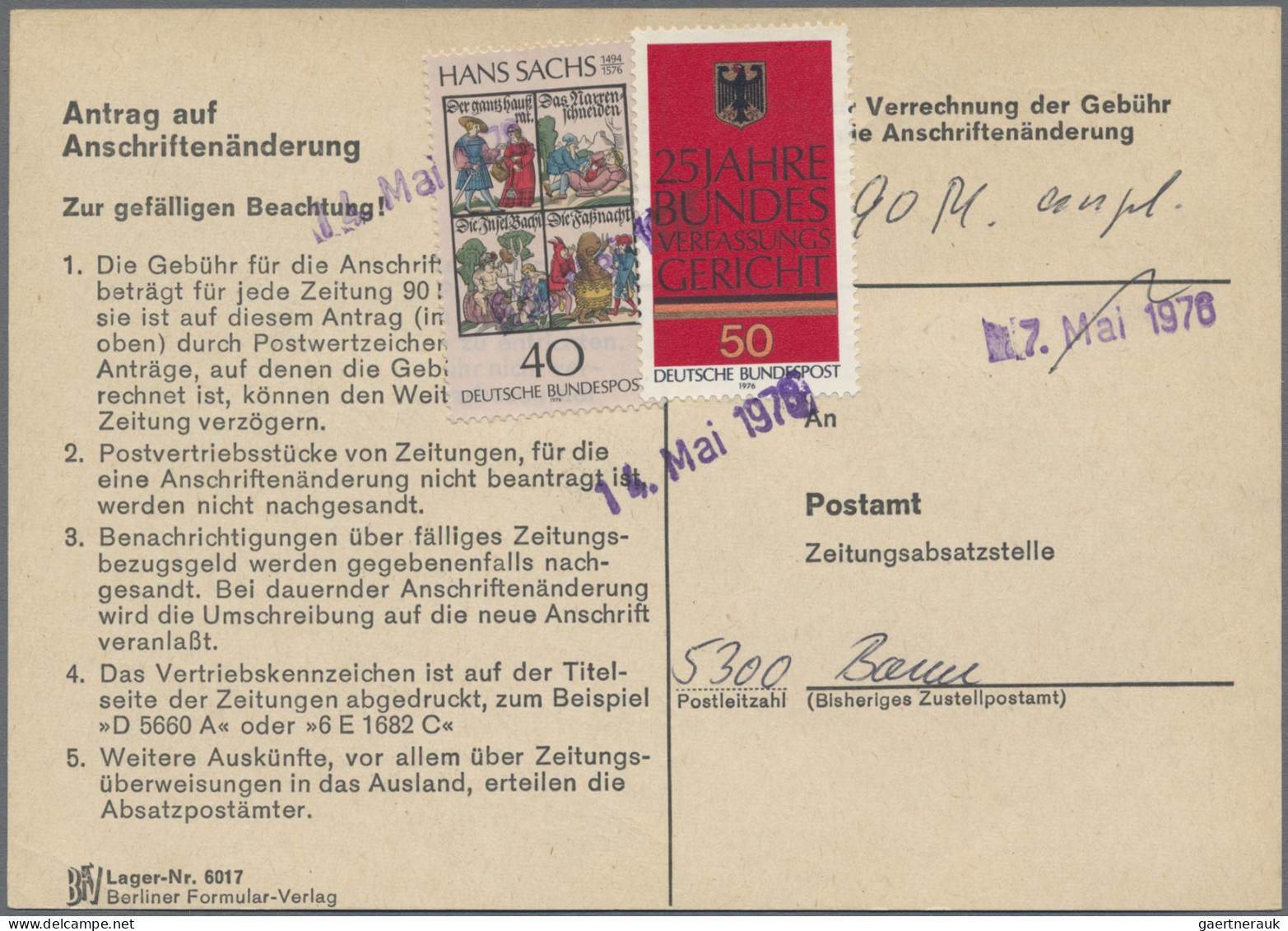 Bundesrepublik Deutschland: 1974/1978, Partie Von Ca. 82 Stück "Antrag Auf Ansch - Collections