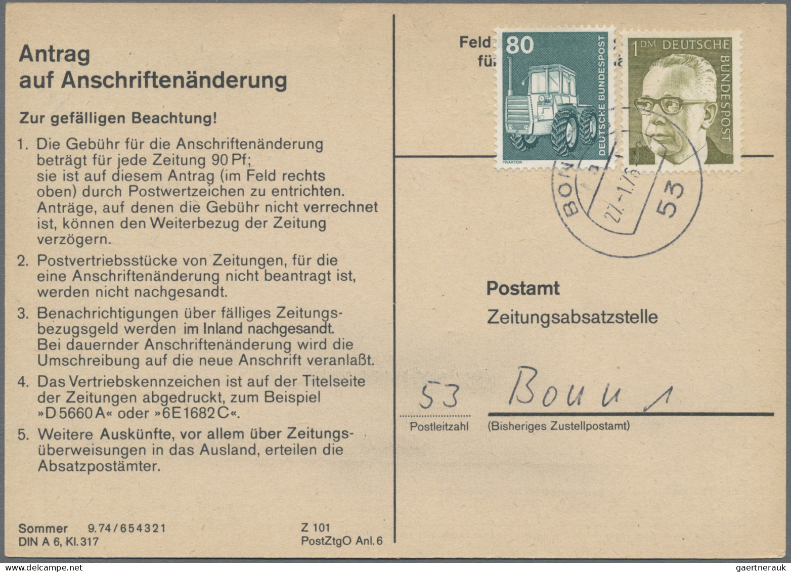 Bundesrepublik Deutschland: 1974/1978, Partie Von Ca. 82 Stück "Antrag Auf Ansch - Collections