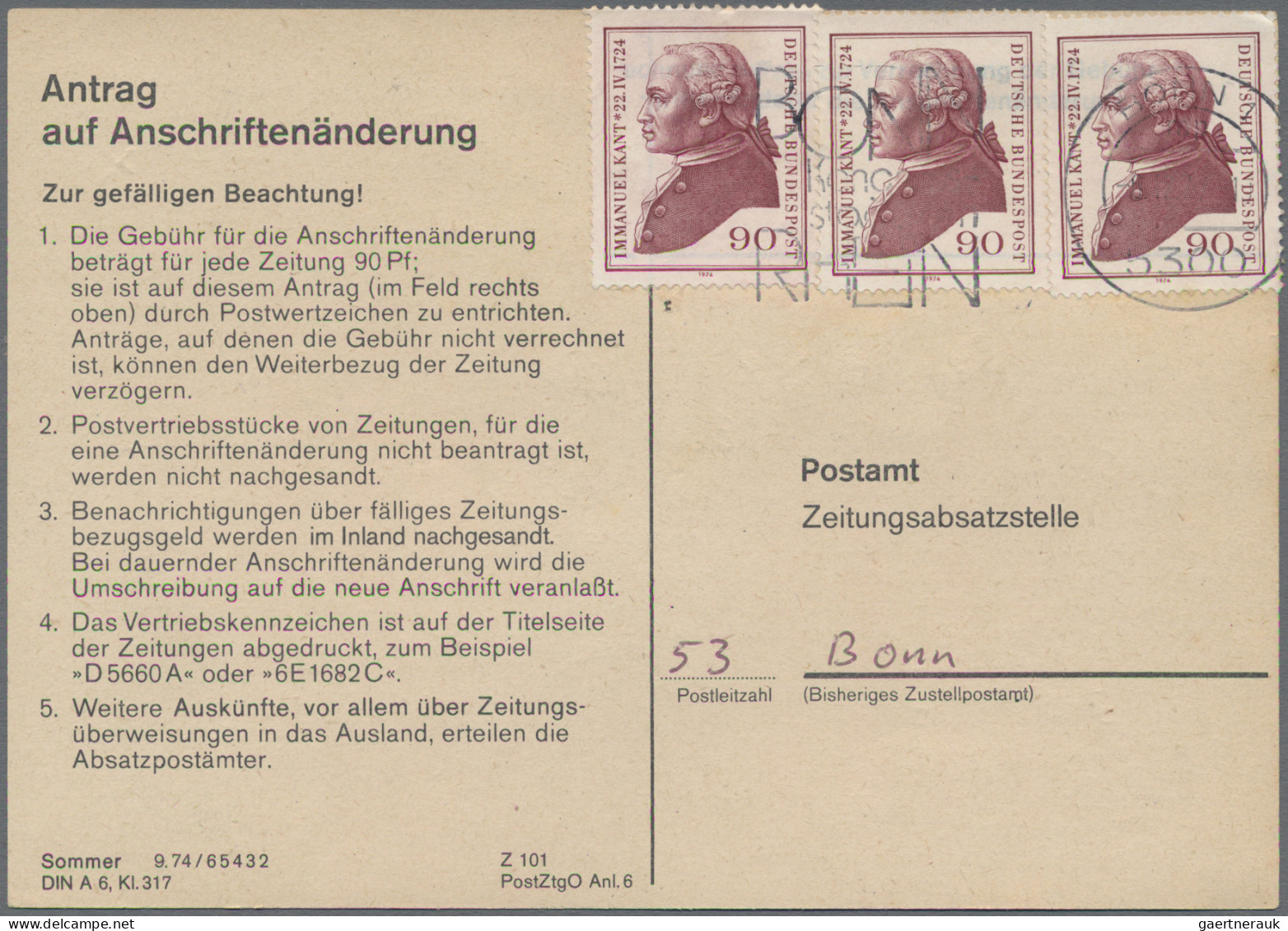 Bundesrepublik Deutschland: 1974/1978, Partie von ca. 82 Stück "Antrag auf Ansch