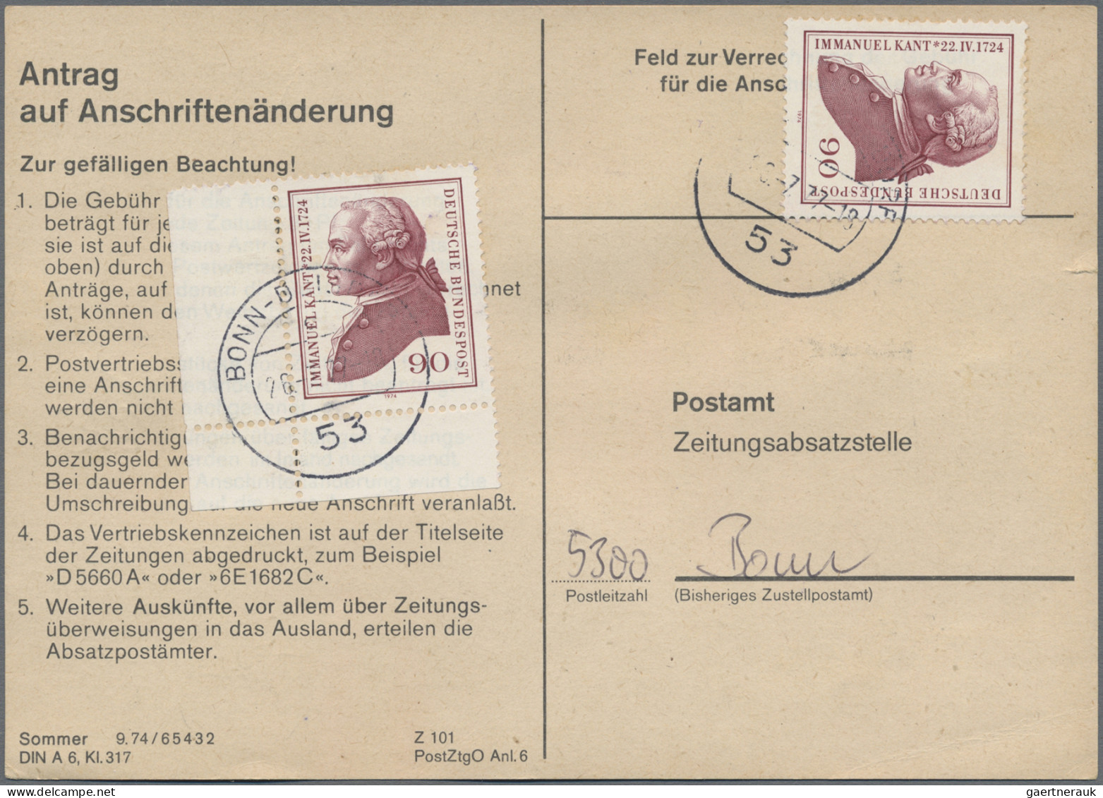Bundesrepublik Deutschland: 1974/1978, Partie Von Ca. 83 Stück "Antrag Auf Ansch - Collections