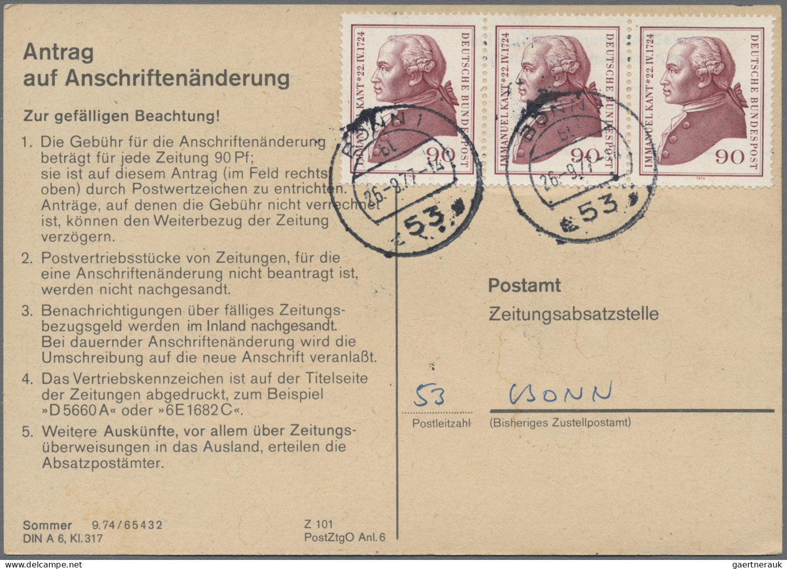Bundesrepublik Deutschland: 1974/1978, Partie Von Ca. 83 Stück "Antrag Auf Ansch - Collezioni