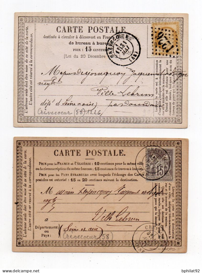 !!! LOT DE 2 CARTES PRECURSEURS CERES ET SAGE CACHETS DE CREVECOEUR (OISE) - Cartes Précurseurs