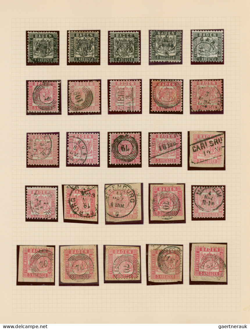 Baden - Marken Und Briefe: 1851/1868, Gestempelte Sammlung Von Ca. 96 Marken, Sa - Altri & Non Classificati