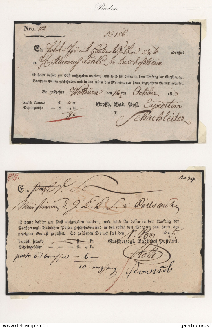 Baden - Postscheine: 1804/1871, Sammlungsbestand Mit Ca. 180 Postscheinen, Davon - Autres & Non Classés