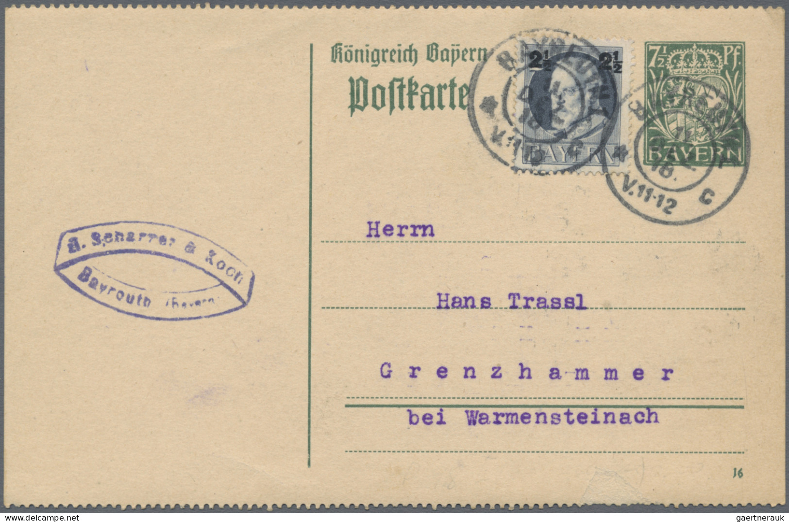 Bayern - Ganzsachen: 1906/1920, Saubere Partie Von Sechs Bedarfsgebrauchten Ganz - Sonstige & Ohne Zuordnung