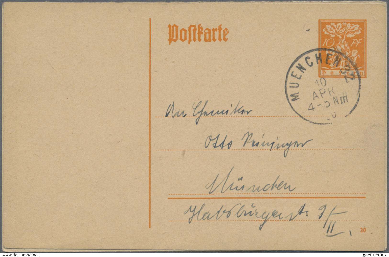 Bayern - Ganzsachen: 1906/1920, Saubere Partie Von Sechs Bedarfsgebrauchten Ganz - Sonstige & Ohne Zuordnung