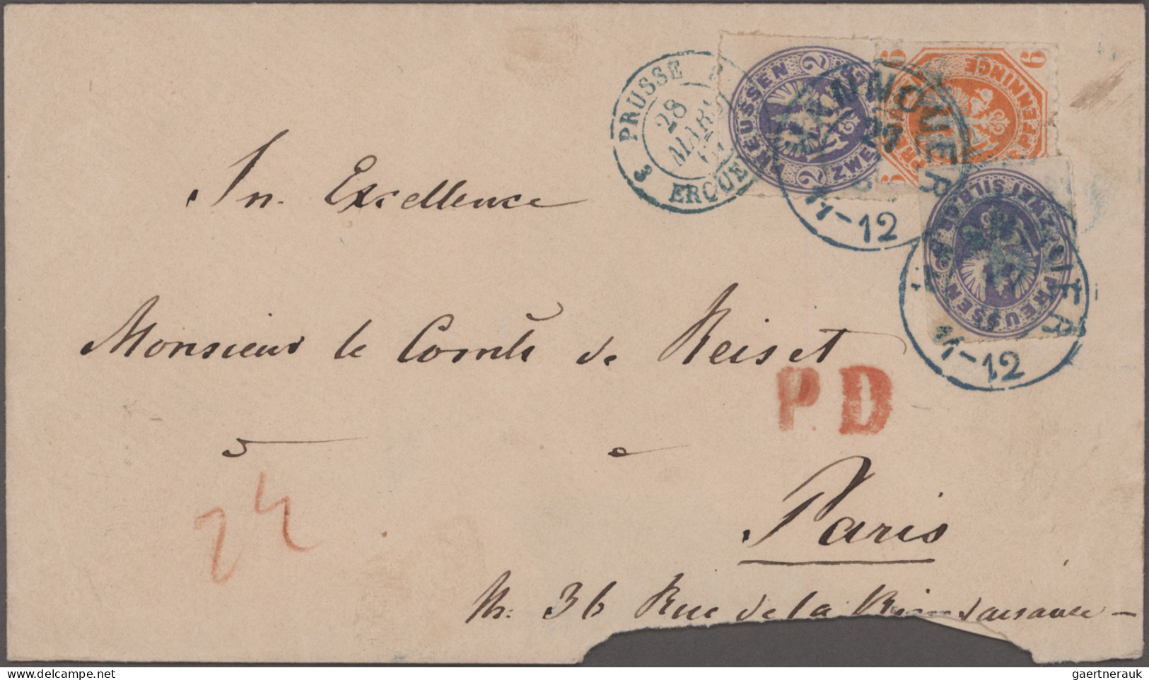 Preußen - Marken Und Briefe: 1861/1867, Kleines Lot Von 3 Dekorativen Bunt-Frank - Andere & Zonder Classificatie