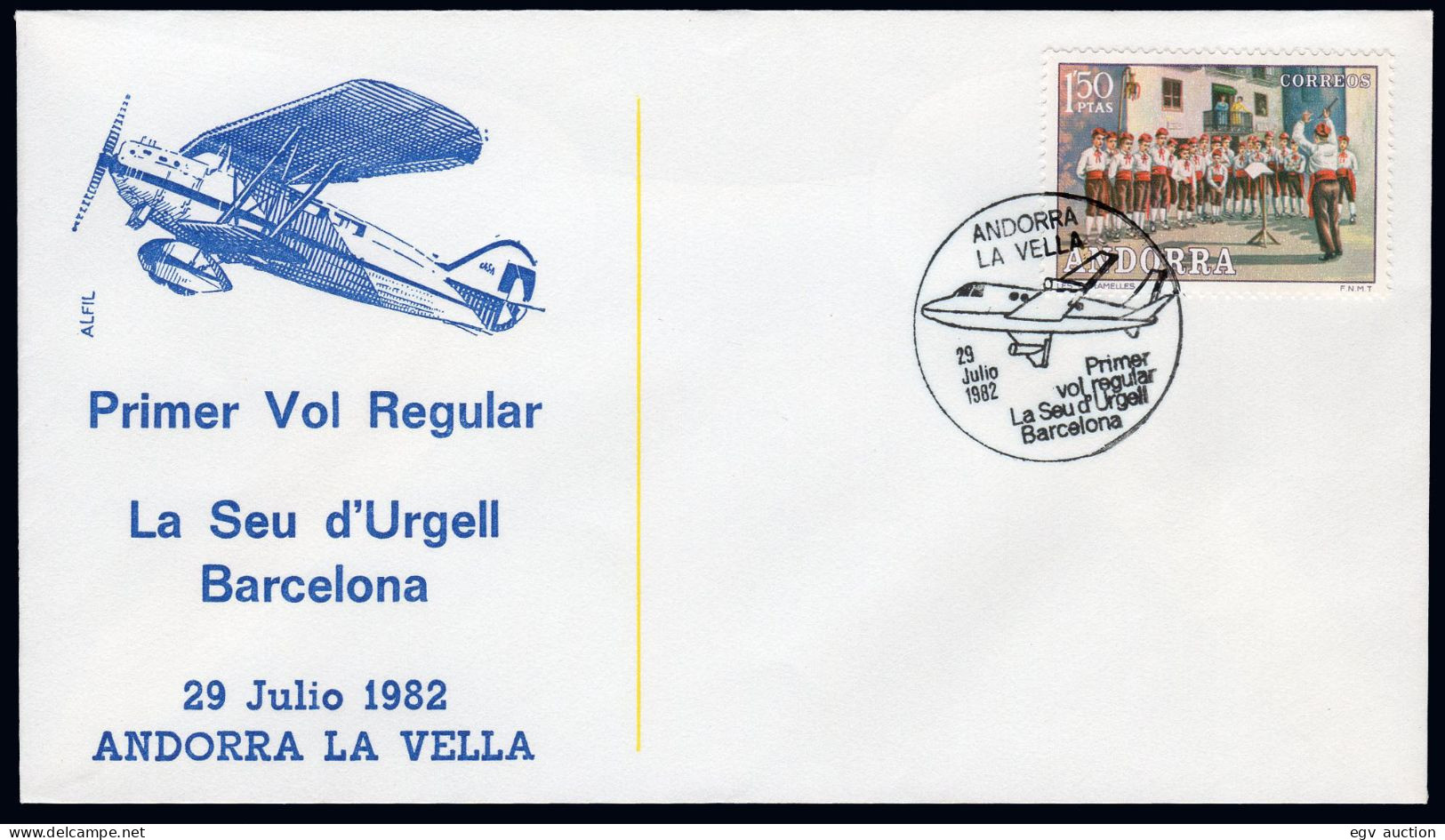 Andorra Esp. - Edi O 81 - Mat "29/7/82 - Primer Vol Regular La Seu D'Urgell - Barcelona" - Covers & Documents