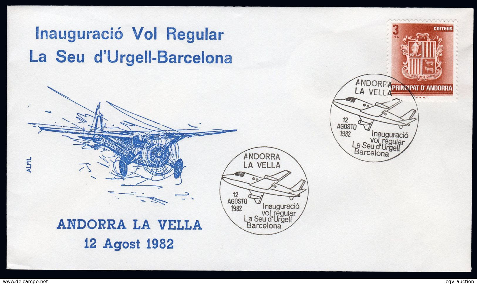 Andorra Esp. - Edi O 149 - Mat "12/8/82 - Inauguración  Vol Regular La Seu D'Urgell - Barcelona" - Lettres & Documents