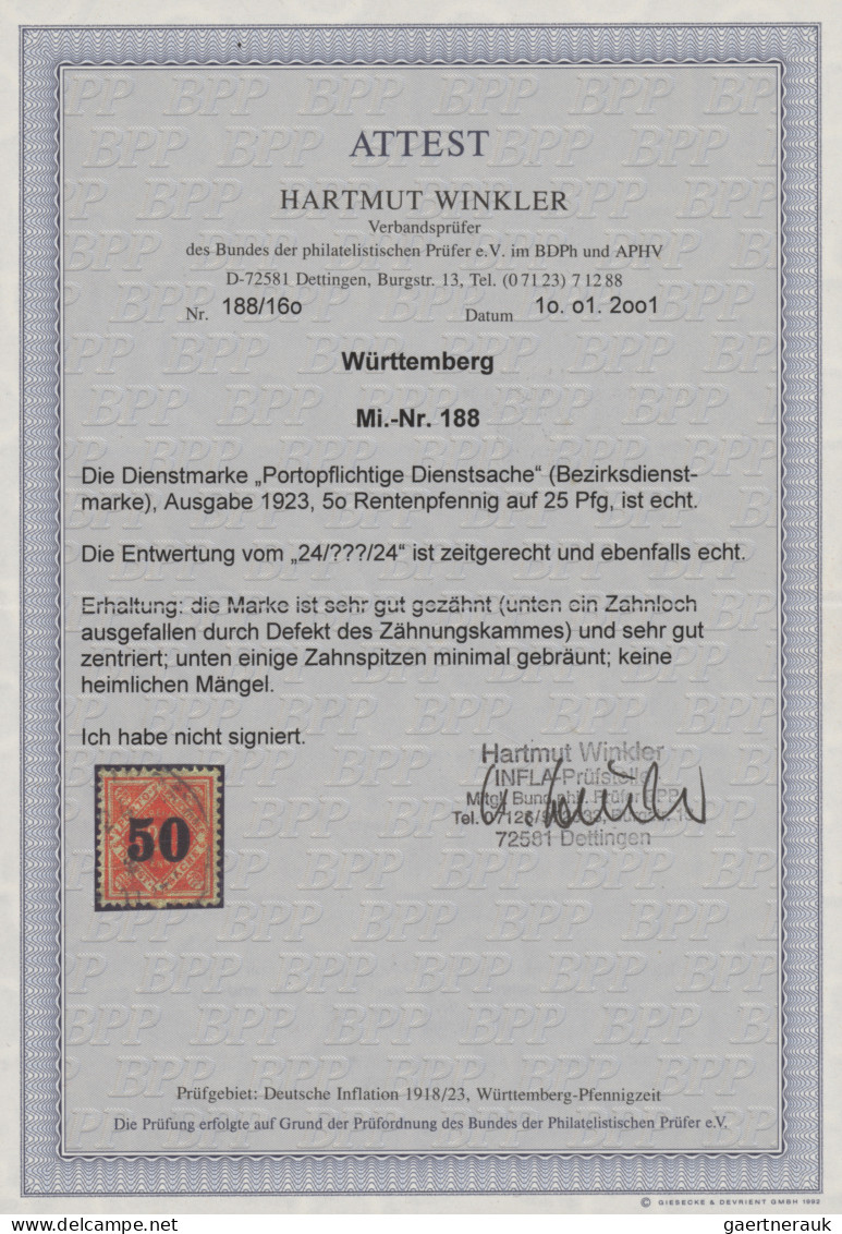 Württemberg - Marken Und Briefe: 1788/1923, Fast Nur Gestempelte Sammlung Im Kle - Sonstige & Ohne Zuordnung