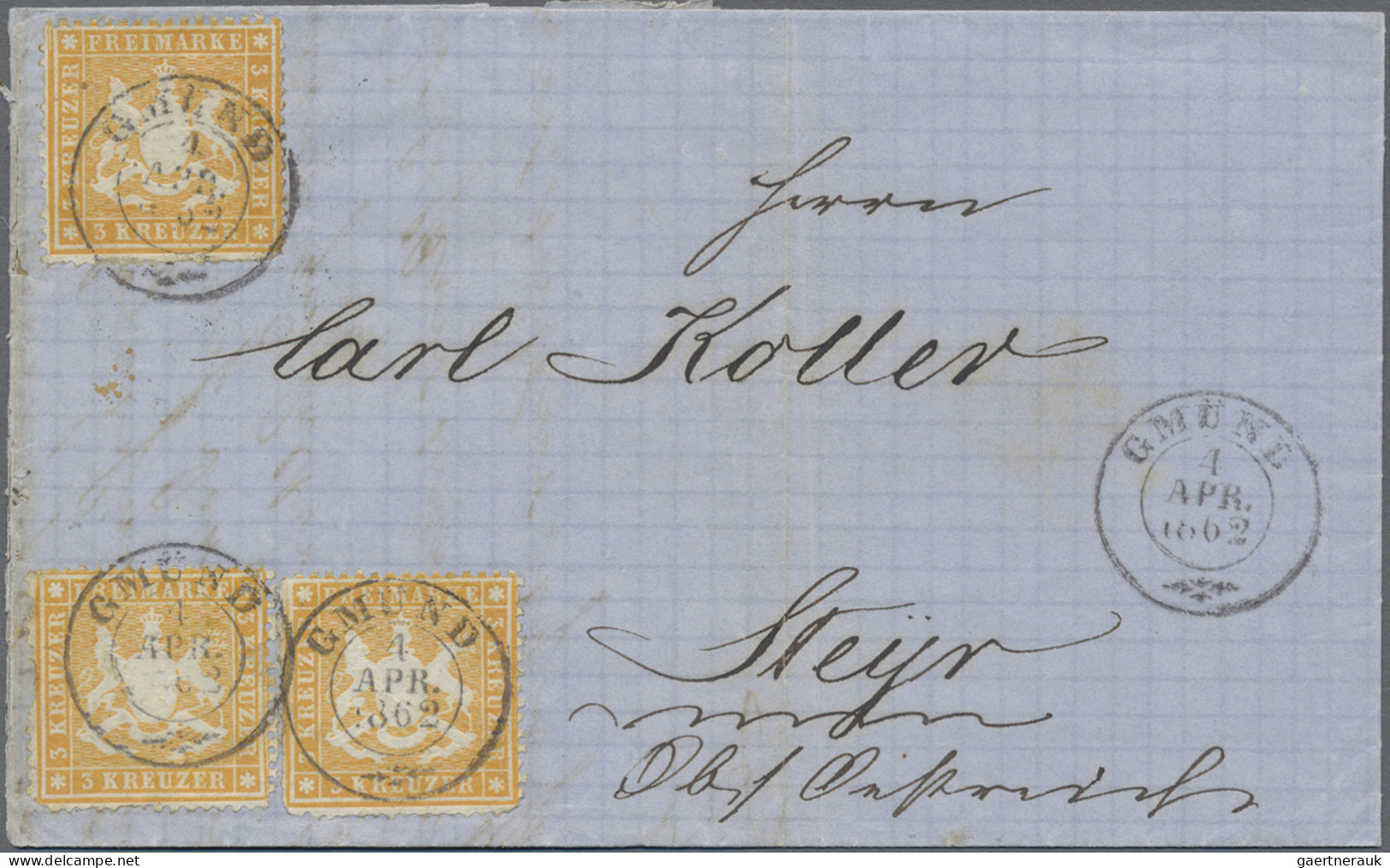 Württemberg - Marken und Briefe: 1861/1863, Partie von acht Briefen MiNr. 16/29,