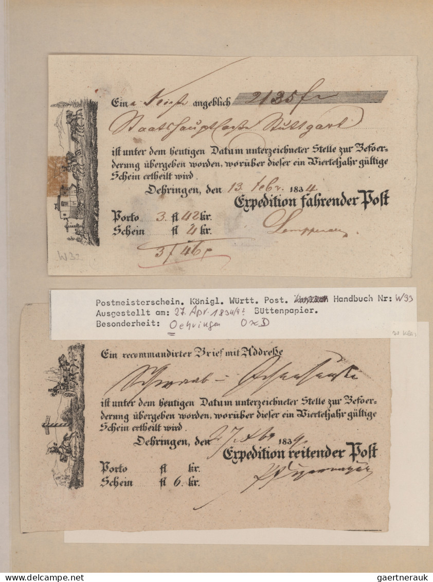 Württemberg - Postscheine: 1756/1870, Umfangreiche Spezialsammlung Der Württembe - Sonstige & Ohne Zuordnung