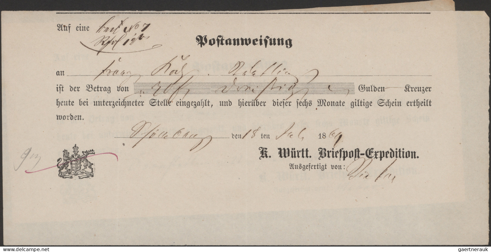 Württemberg - Postscheine: 1814/1867, Bestand Mit Ca. 210 Postscheinen, Dabei Vi - Otros & Sin Clasificación