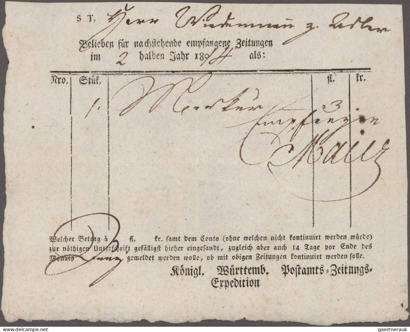 Württemberg - Postscheine: 1814/1867, Bestand Mit Ca. 210 Postscheinen, Dabei Vi - Autres & Non Classés