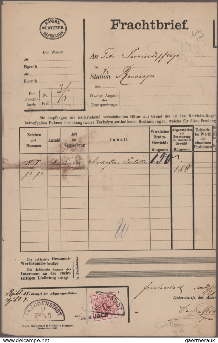 Württemberg - Bahnpost: 1886/1948, Posten Mit Ca. 200 Frachtbriefen Meist Mit De - Other & Unclassified